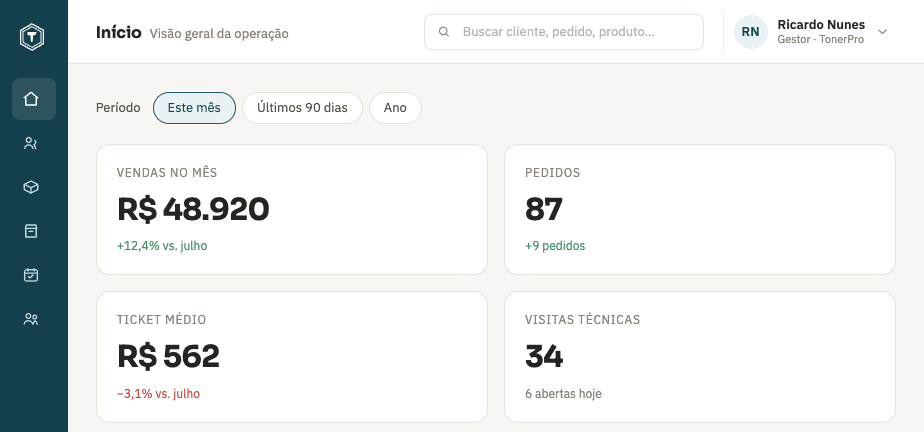 Tela de início do teiú InfoStore